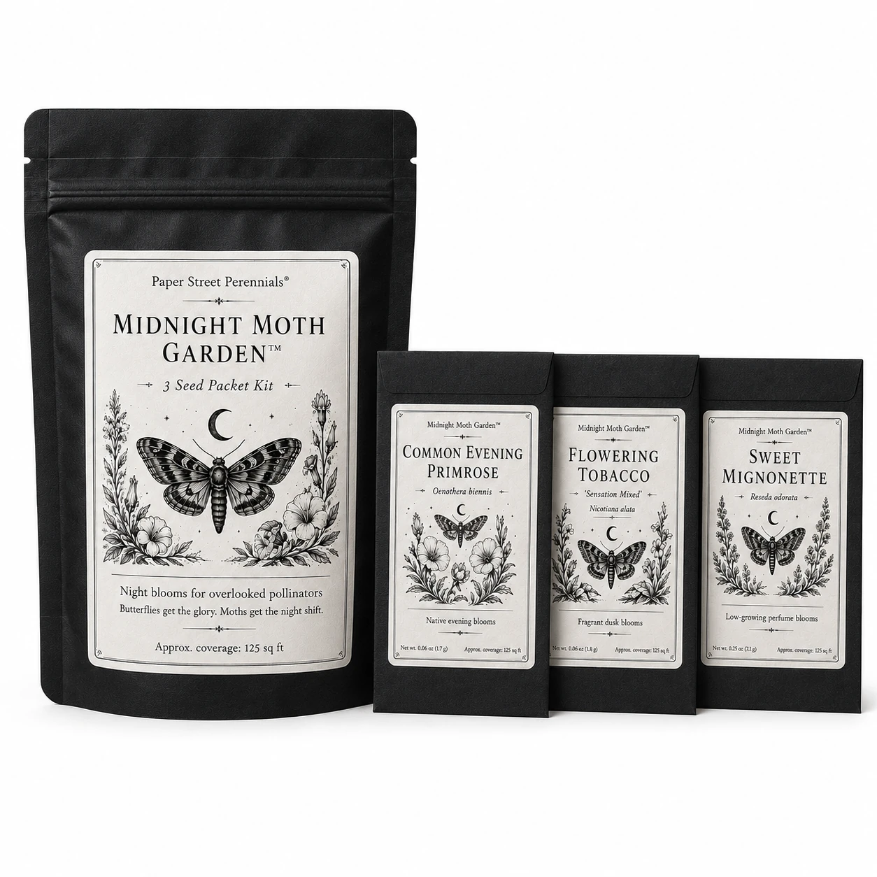 Midnight Moth Garden three packet seed kit
