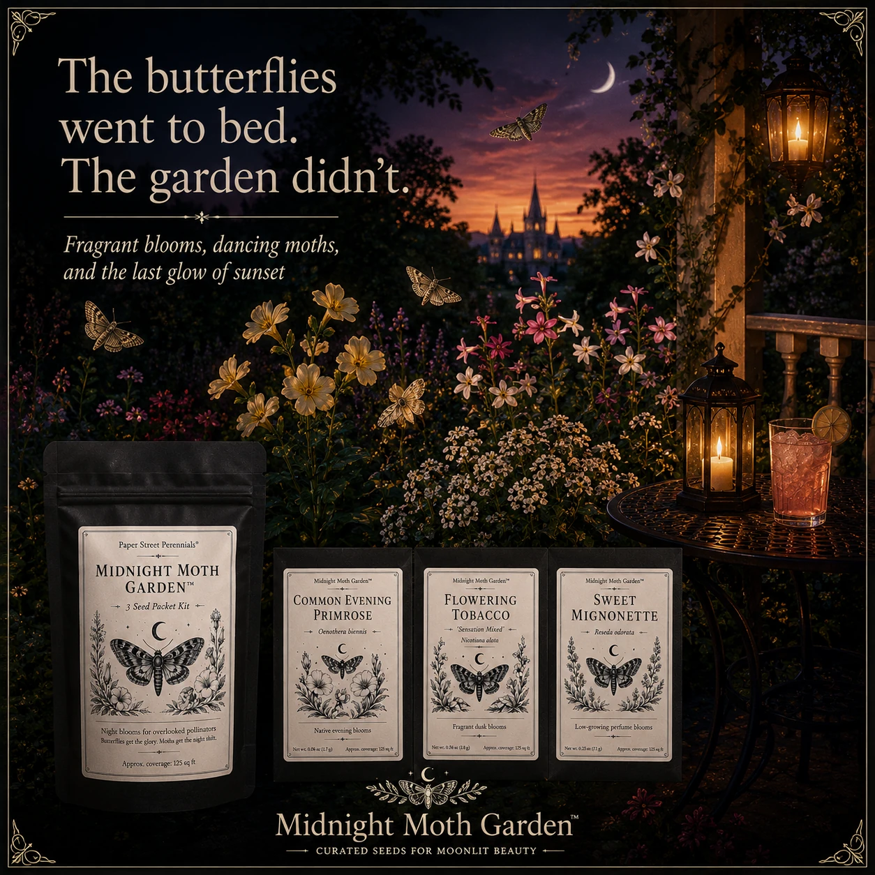 Midnight Moth Garden in an evening garden setting
