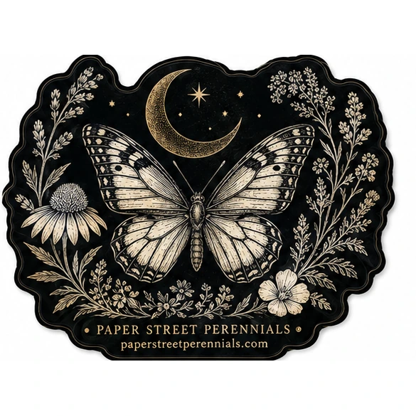Dark botanical butterfly sticker