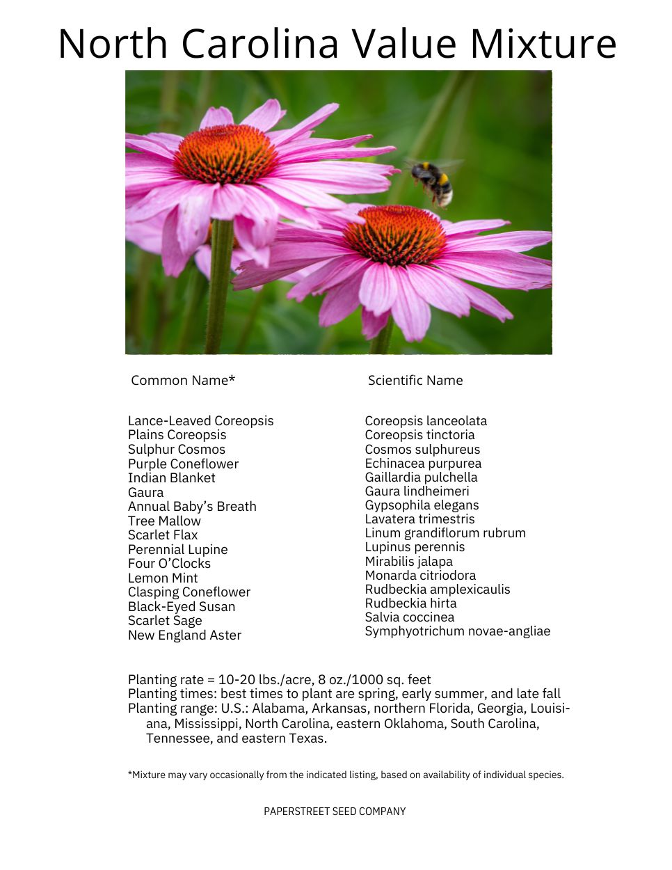 State Mix - North Carolina Bulk Perennial Wildflower Seed Mix